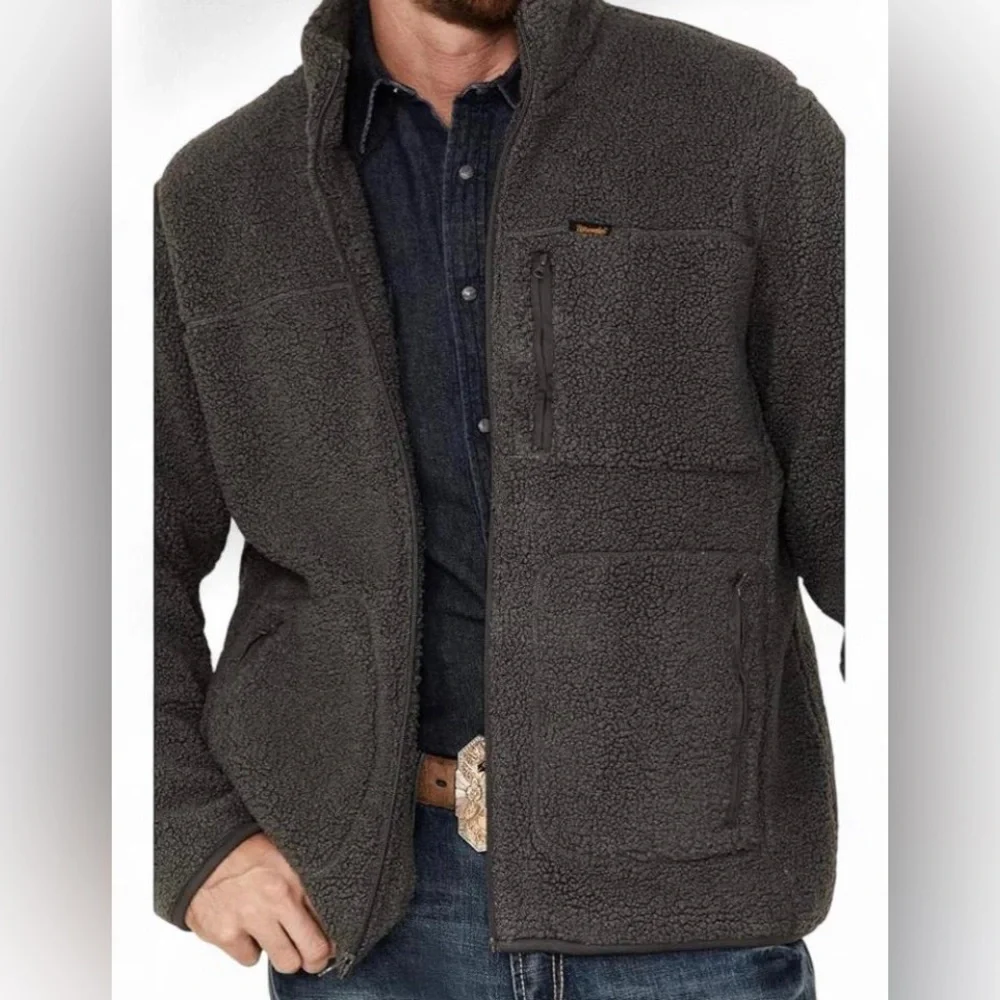 Wrangler Men's Multi-Pocket Sherpa Jacket Charcoal Size XXL Full Zip Heavyweight